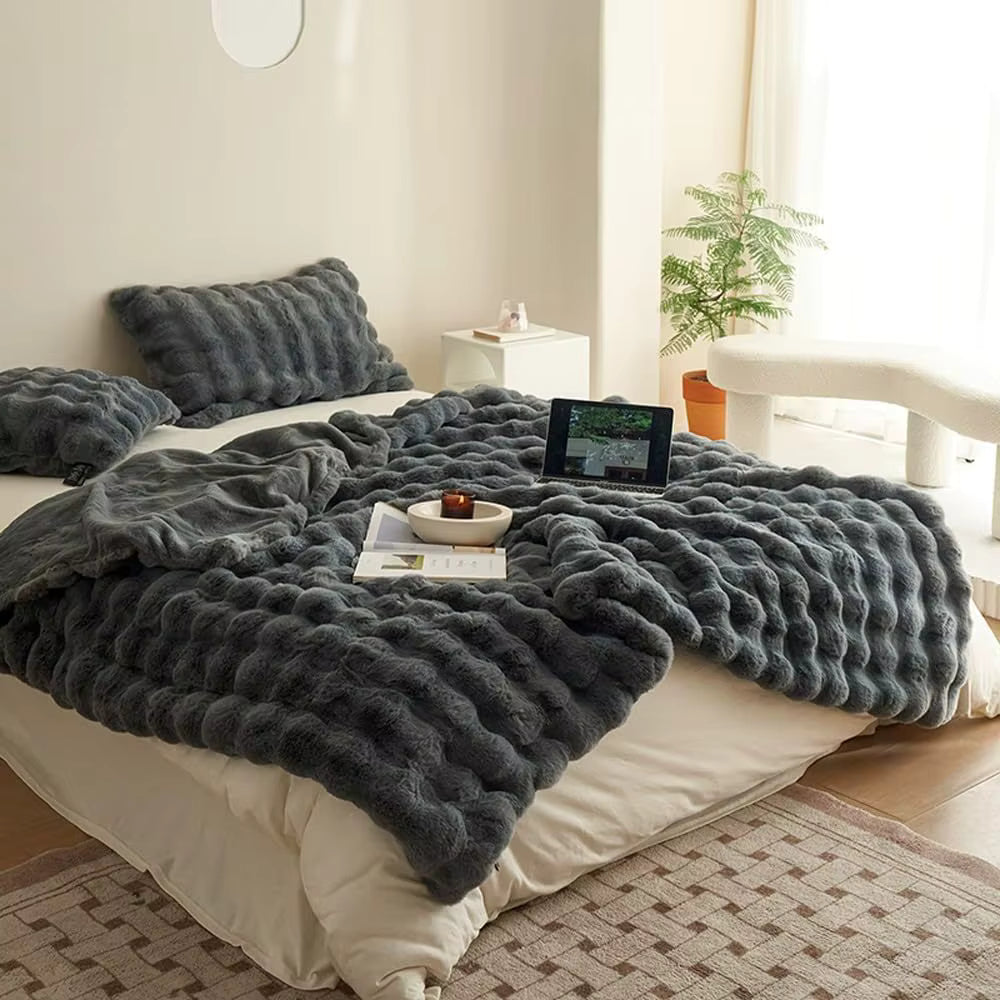 Tuscan Bubble Fur Rabbit Blanket – Double-Sided, Thickened & Ultra-Soft