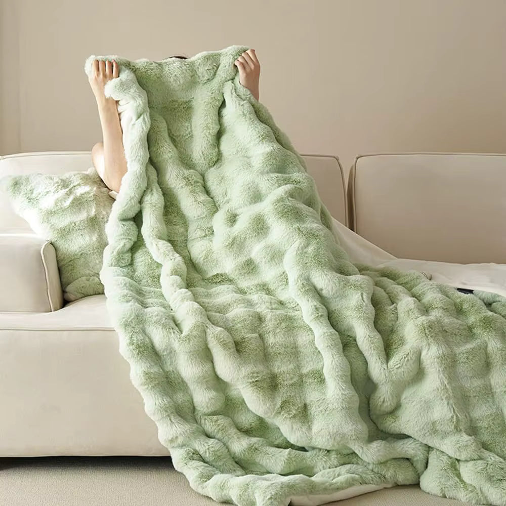 Tuscan Bubble Fur Rabbit Blanket – Double-Sided, Thickened & Ultra-Soft