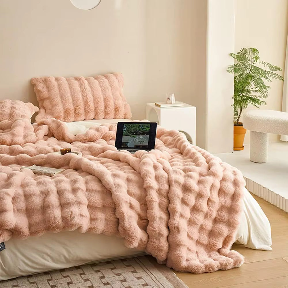 Tuscan Bubble Fur Rabbit Blanket – Double-Sided, Thickened & Ultra-Soft