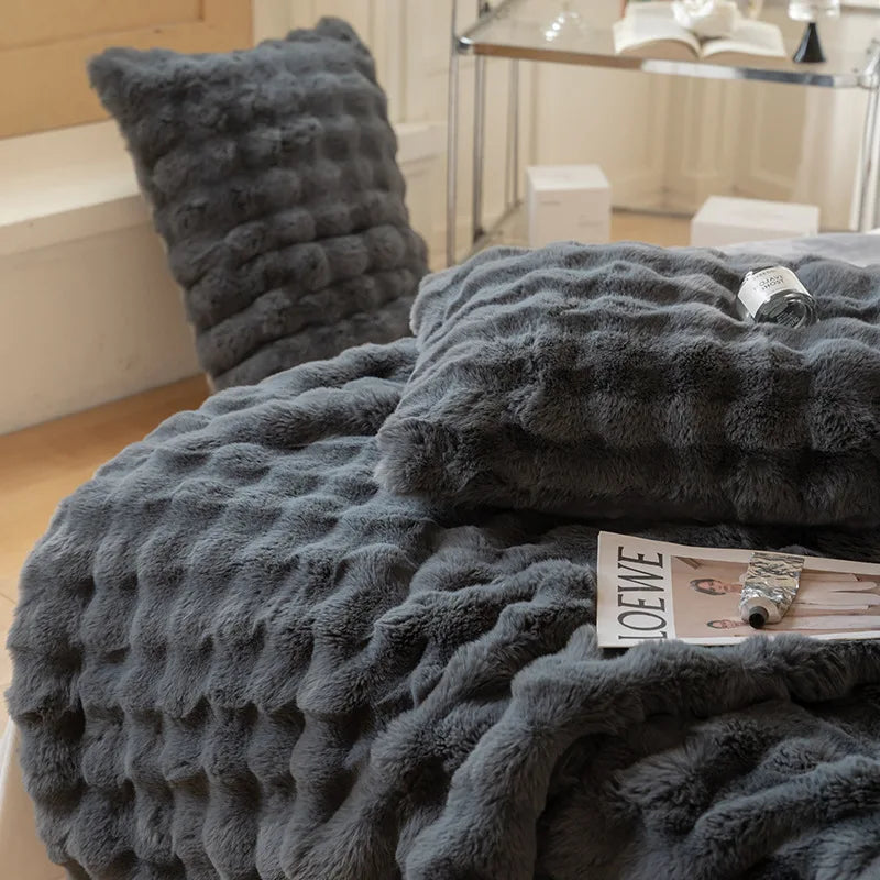 Tuscan Bubble Fur Rabbit Blanket – Double-Sided, Thickened & Ultra-Soft